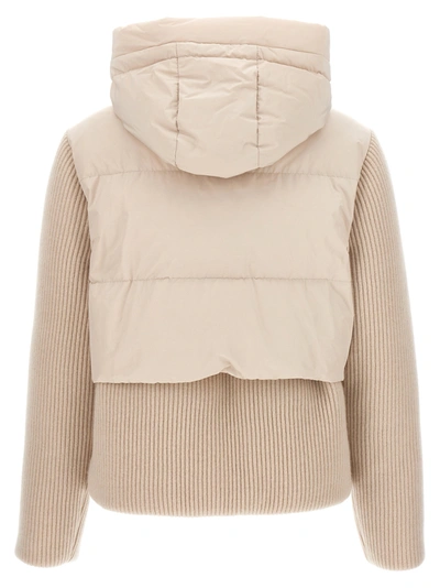 Shop Brunello Cucinelli Two-material Down Jacket Casual Jackets, Parka Beige
