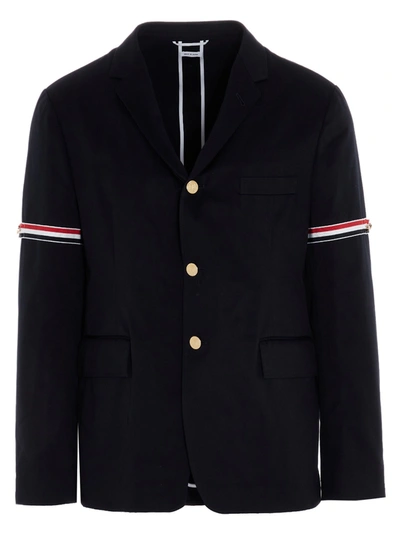 Shop Thom Browne Uncontructed Classic Sport Blazer Blue