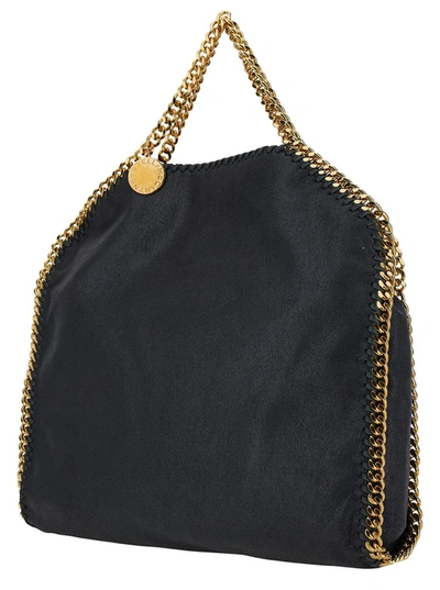Shop Stella Mccartney '3chain' Black Tote Bag With Logo Engraved On Charm In Faux Leather Woman