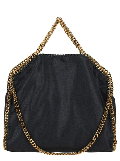 Shop Stella Mccartney '3chain' Black Tote Bag With Logo Engraved On Charm In Faux Leather Woman