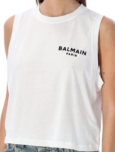 Shop Balmain Flocked Tank Top In Bianco