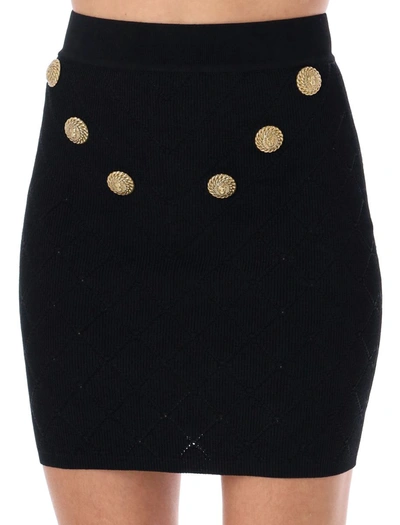 Shop Balmain 6-button Knit Skirt In Black
