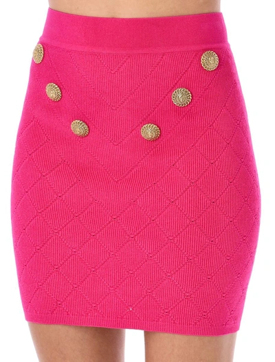 Shop Balmain 6-button Knit Skirt In Fucsia