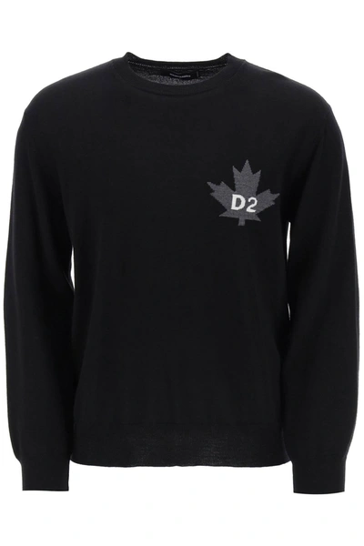 Shop Dsquared2 D2 Leaf Wool Sweater In Black