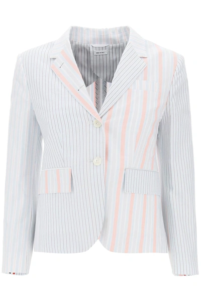 Shop Thom Browne Funmix Striped Oxford Blazer In Multicolor, Neutro