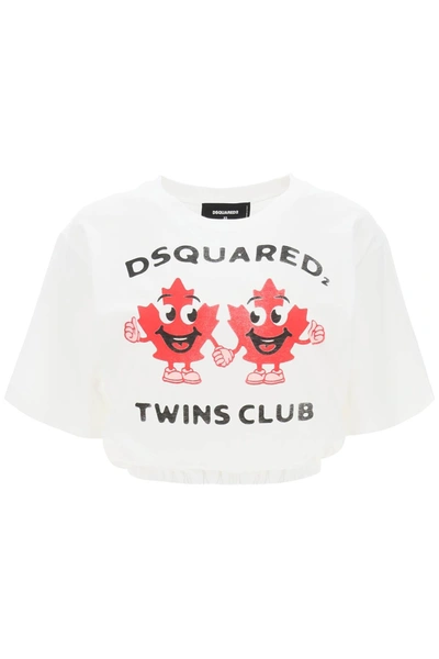 Shop Dsquared2 Cropped T Shirt With Twins Club Print In White
