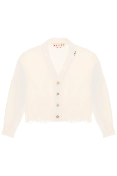 Shop Marni Destroyed Effect Cropped Cardigan In White