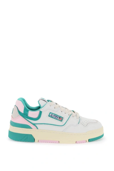 Shop Autry Leather Clc Sneakers In White, Green, Pink