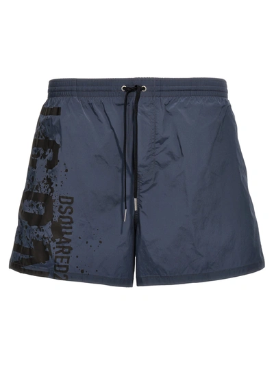 Shop Dsquared2 Midi Boxer Shorts Beachwear In Blue