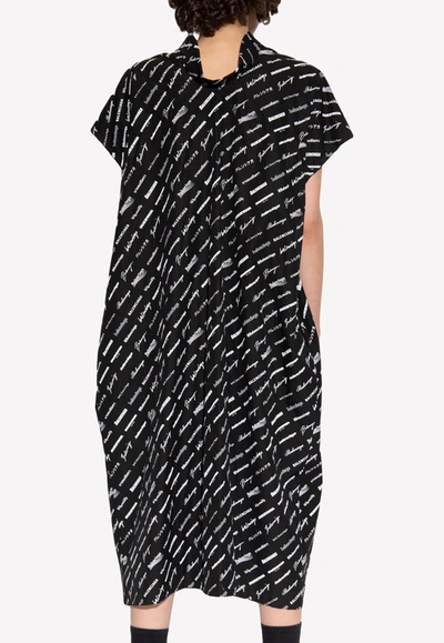 Shop Balenciaga All-over Logo Midi Shirt Dress In Black