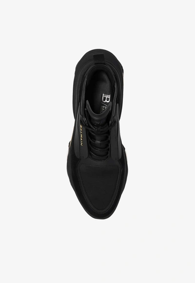 Shop Balmain B-bold Suede And Neoprene Sneakers In Black
