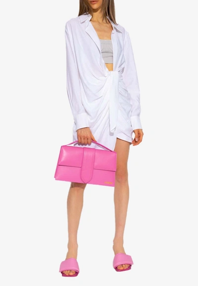 Shop Jacquemus Bahia Asymmetric Mini Shirt Dress In White