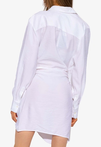 Shop Jacquemus Bahia Asymmetric Mini Shirt Dress In White