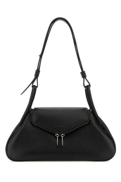 Shop Amina Muaddi Woman Black Nappa Leather Gemini Shoulder Bag