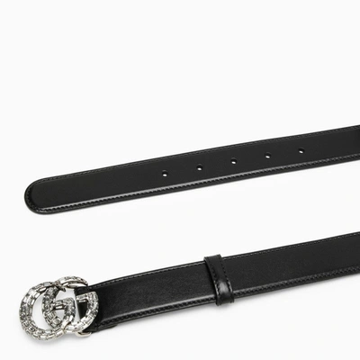 Shop Gucci Black Belt With Double Gg Buckle With Crystals Women