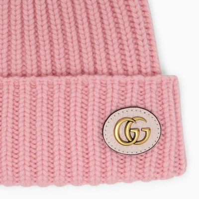Shop Gucci Pink Cashmere Cap With Logo Women In Multicolor