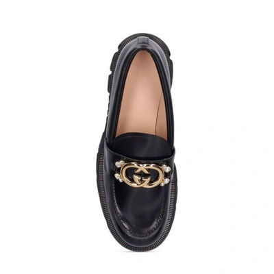 Shop Gucci Women Black Romance 40mm Leather Loafers Formal Shoes