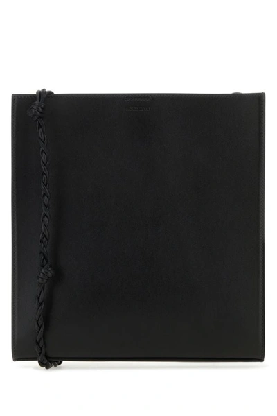 Shop Jil Sander Man Black Leather Tangle Shoulder Bag