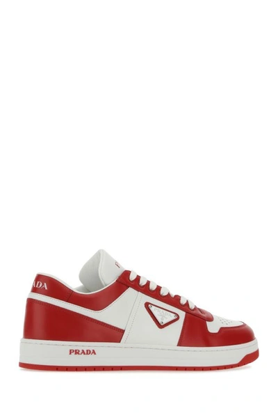 Shop Prada Man Two-tone Leather Downtown Sneakers In Multicolor