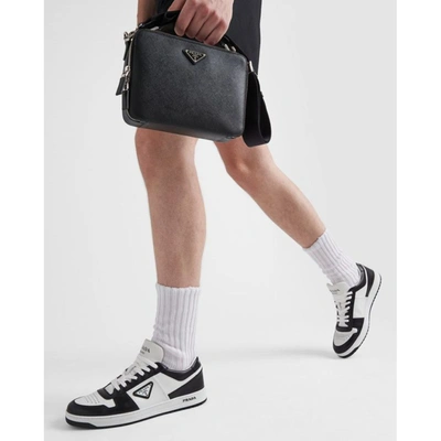 Shop Prada Men Downtown Leather Sneakers In White