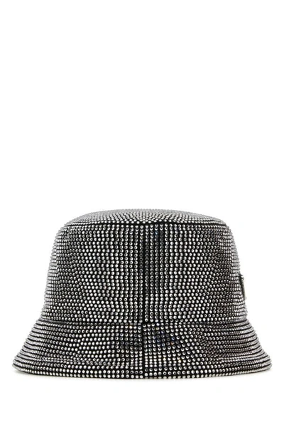 Shop Prada Woman Embellished Fabric Bucket Hat In Silver