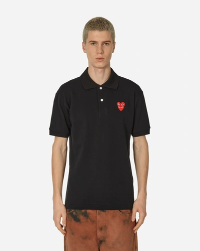 Shop Comme Des Garçons Play Double Red Heart Polo Shirt In Black