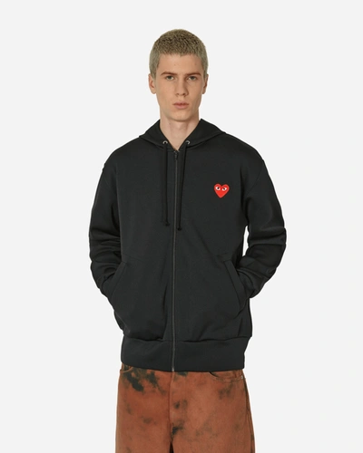 Shop Comme Des Garçons Play Heart Zip Hooded Sweatshirt In Black