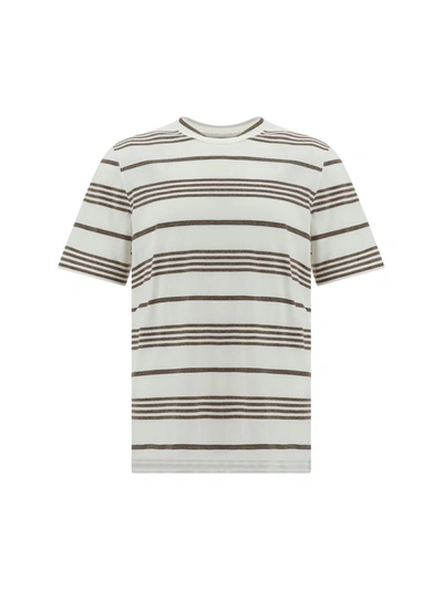 Shop Brunello Cucinelli T-shirts In Off White/sigaro/grigio