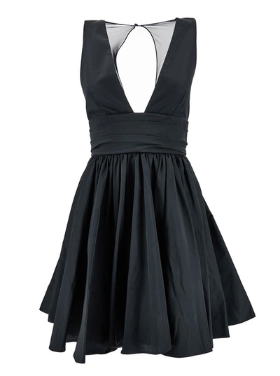Shop Pinko Mini Black Dress With Pleated Skirt In Taffetà Woman