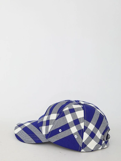 Shop Burberry Check Baseball Hat In Blue