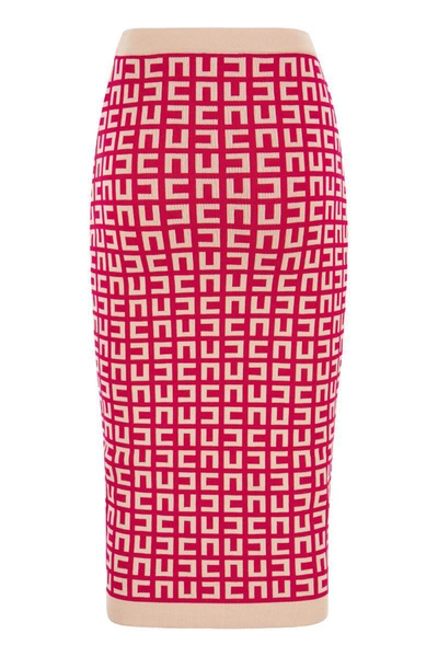 Shop Elisabetta Franchi Pencil Skirt With Waistband In Fuxia/powder