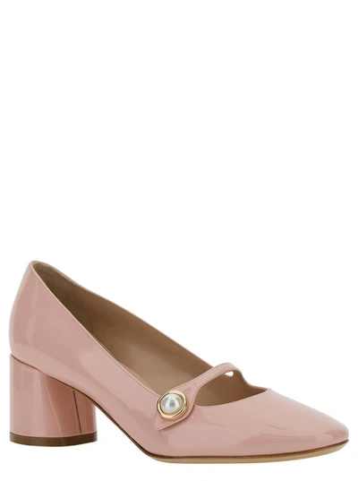 Shop Casadei 'emily' Pink Pointed Pumps With Pearl Detail In Patent Leather Woman