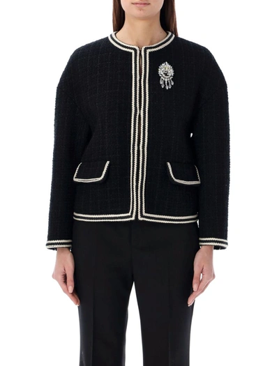 Shop Gucci Jacket Tweed Spilla In Black
