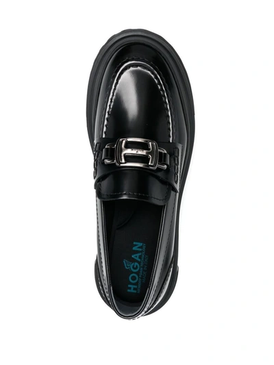 Shop Hogan Logo Buckle Platform Loafers In Black