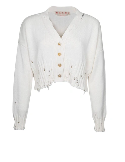 Shop Marni Cotton Cardigan In White