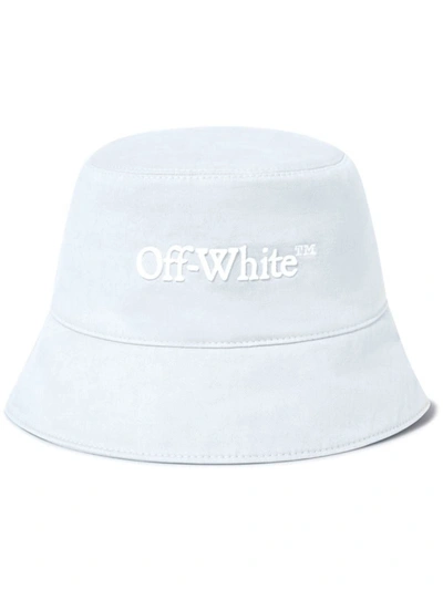 Shop Off-white Bookish Drill-embroidery Bucket Hat In Artic Ice White