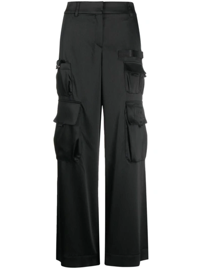Shop Off-white Satin Cargo Trousers In Black Black