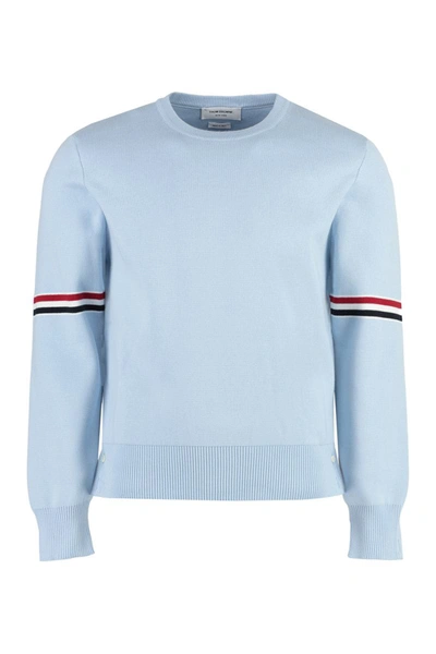 Shop Thom Browne Long Sleeve Crew-neck Sweater In Light Blue