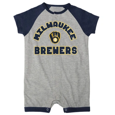 Shop Outerstuff Newborn & Infant Heather Gray Milwaukee Brewers Extra Base Hit Raglan Full-snap Romper