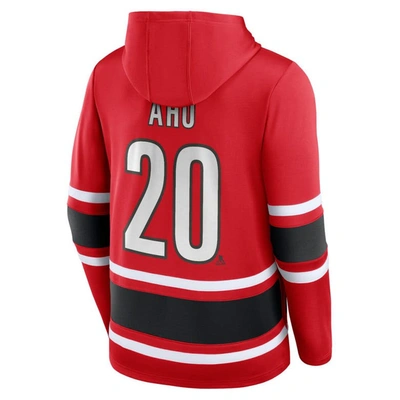 Fanatics Branded Sebastian Aho Red Carolina Hurricanes Name & Number Lace-up Pullover Hoodie In Red