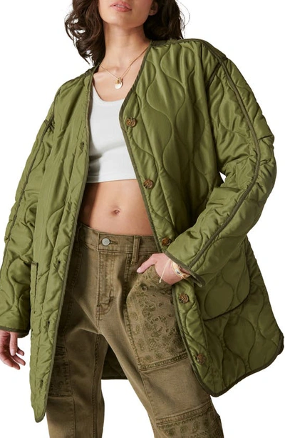 Shop Lucky Brand Longline Quilted Jacket In Olive