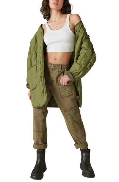 Shop Lucky Brand Longline Quilted Jacket In Olive