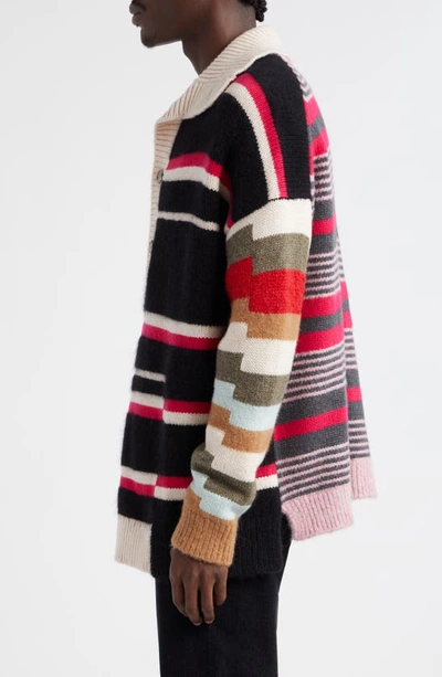 Shop Waste Yarn Project Lucy Dice Stripe Patchwork One Of A Kind Sweater In Black/ Beige Multi