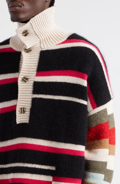Shop Waste Yarn Project Lucy Dice Stripe Patchwork One Of A Kind Sweater In Black/ Beige Multi