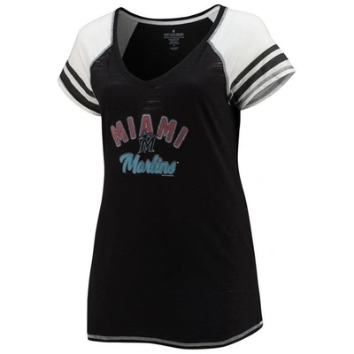 Soft As A Grape Black Miami Marlins Curvy Colorblock Tri-blend Raglan V-neck T-shirt In Black