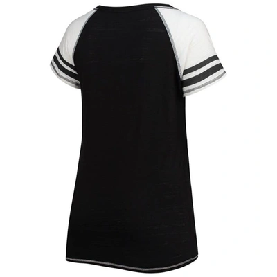 Soft As A Grape Black Miami Marlins Curvy Colorblock Tri-blend Raglan V-neck T-shirt In Black