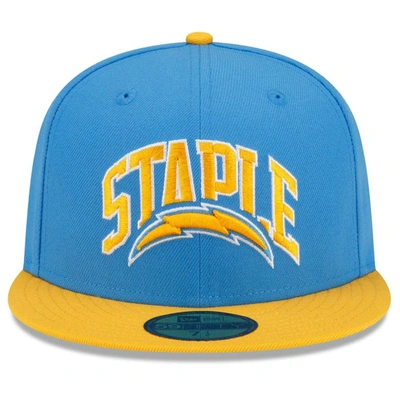 Shop New Era X Staple New Era Powder Blue/gold Los Angeles Chargers Nfl X Staple Collection 59fifty Fitted Hat