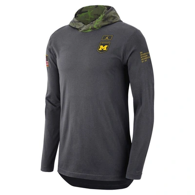 Shop Jordan Brand Anthracite Michigan Wolverines Military Long Sleeve Hoodie T-shirt