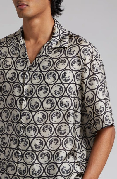 Shop Off-white Moon Print Silk Camp Shirt In Ivory / Black