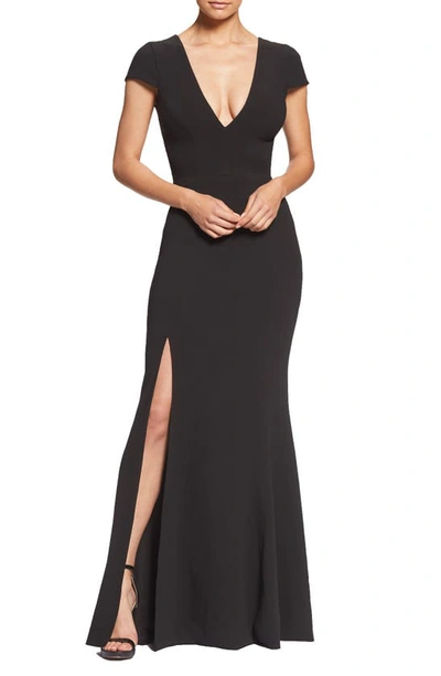 Shop Dress The Population Karla V-neck Trumpet Gown In Black